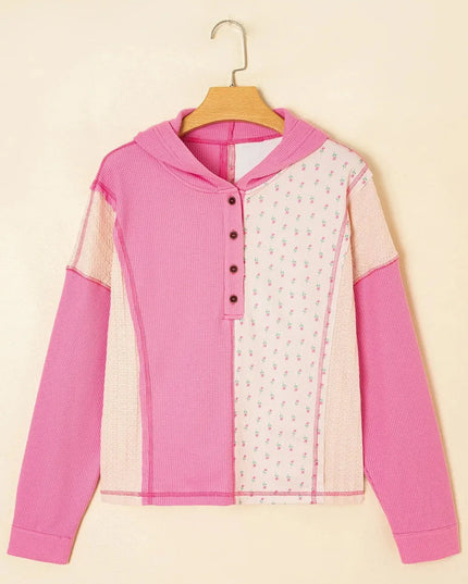 Color Block Button Detail Hoodie