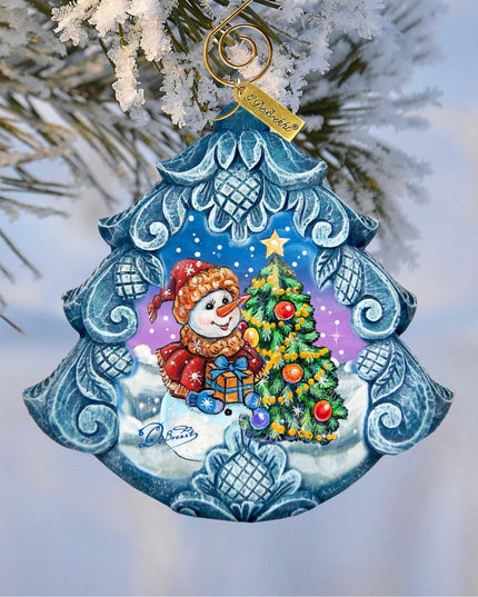 Happy Snowman Tree Sculpted Hand-Painted Christmas Ornament by G. DeBrekht - Christmas Santa Snowman Décor - 610274