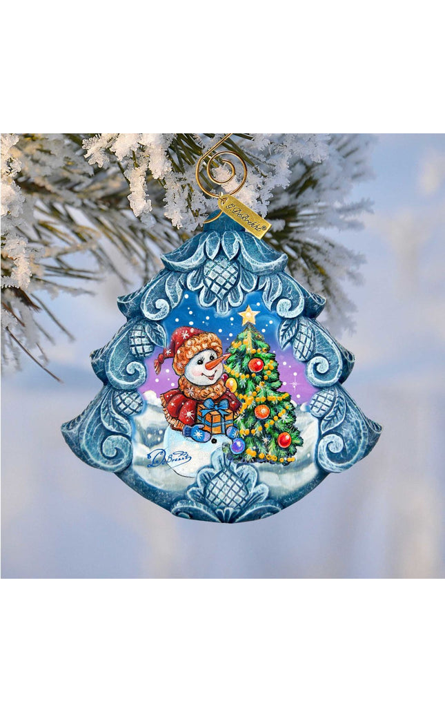 Happy Snowman Tree Sculpted Hand-Painted Christmas Ornament by G. DeBrekht - Christmas Santa Snowman Décor - 610274