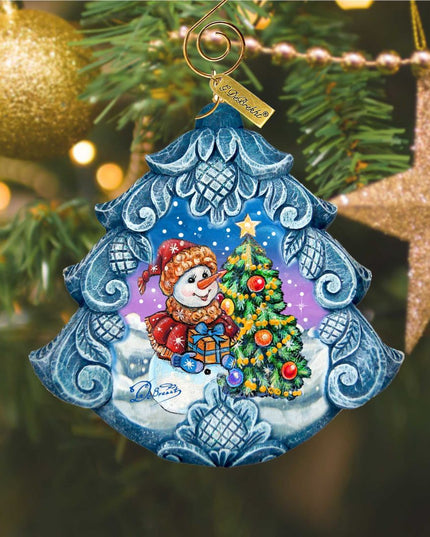 Happy Snowman Tree Sculpted Hand-Painted Christmas Ornament by G. DeBrekht - Christmas Santa Snowman Décor - 610274
