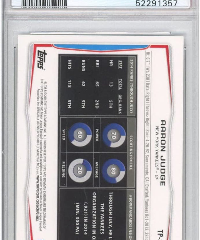 Graded 2014 Topps Bowman Draft Picks Aaron Judge #TP39 Top Prospects Rookie RC Baseball Card PSA 10 Gem Mint