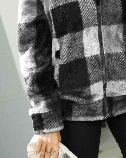 Plaid Zip-Up Collared Jacket