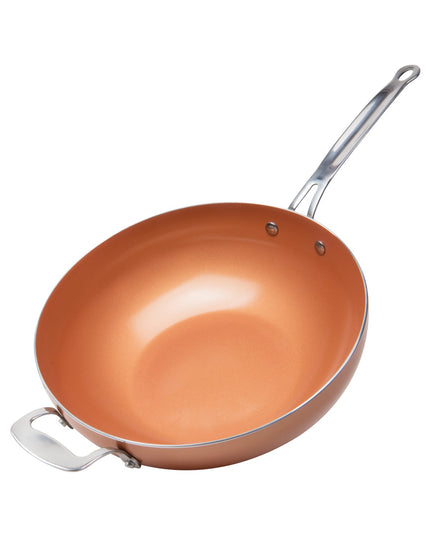 MASTERPAN Ceramic Nonstick Copper Color Wok & Glass Lid, 12" (30cm)