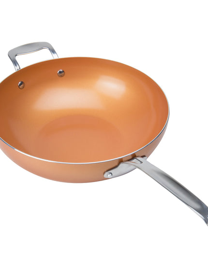 MASTERPAN Ceramic Nonstick Copper Color Wok & Glass Lid, 12" (30cm)