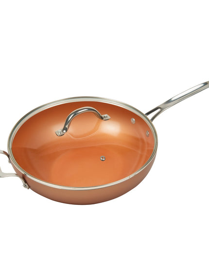 MASTERPAN Ceramic Nonstick Copper Color Wok & Glass Lid, 12" (30cm)