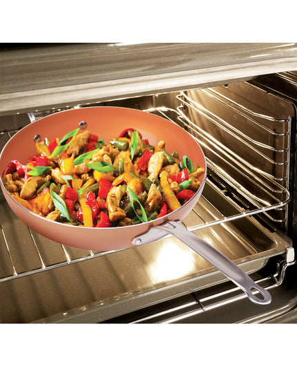 MASTERPAN Ceramic Nonstick Copper Color Wok & Glass Lid, 12" (30cm)