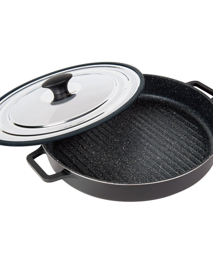 MASTERPAN Nonstick Stovetop Oven Grill Pan & Stainless Steel Lid, Black 12" (30cm)