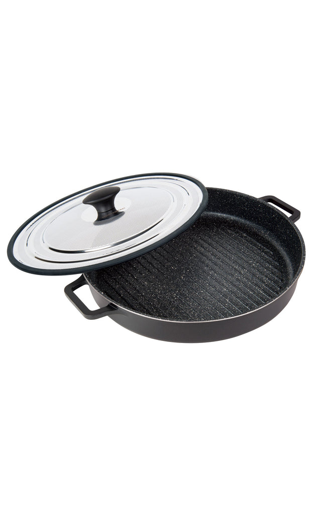 MASTERPAN Nonstick Stovetop Oven Grill Pan & Stainless Steel Lid, Black 12" (30cm)