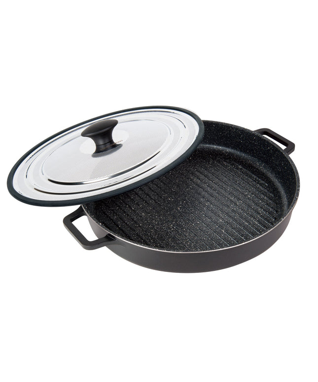 MASTERPAN Nonstick Stovetop Oven Grill Pan & Stainless Steel Lid, Black 12" (30cm)