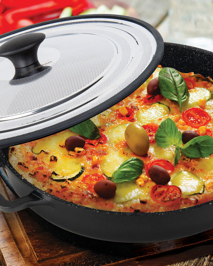 MASTERPAN Nonstick Stovetop Oven Grill Pan & Stainless Steel Lid, Black 12" (30cm)