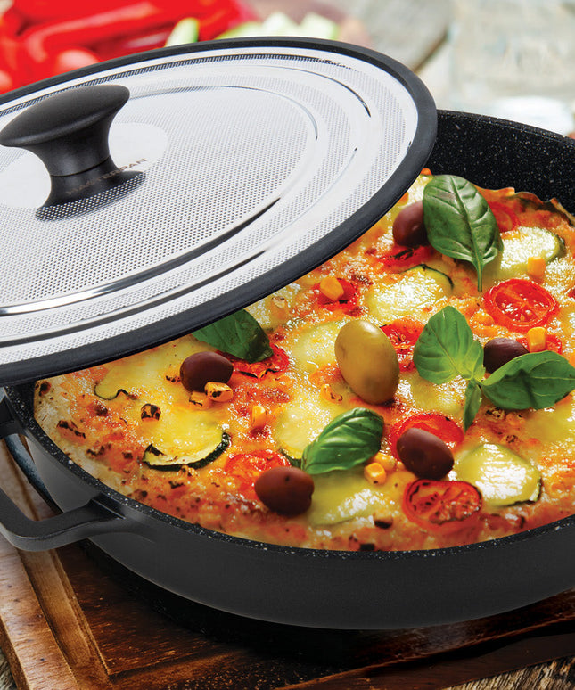 MASTERPAN Nonstick Stovetop Oven Grill Pan & Stainless Steel Lid, Black 12" (30cm)