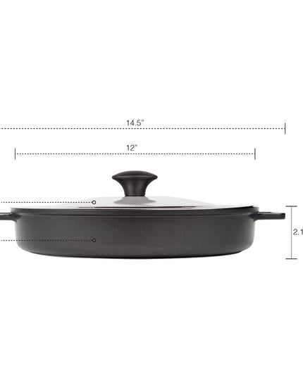 MASTERPAN Nonstick Stovetop Oven Grill Pan & Stainless Steel Lid, Black 12" (30cm)
