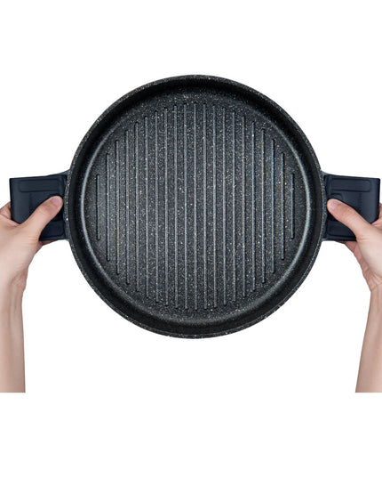 MASTERPAN Nonstick Stovetop Oven Grill Pan & Stainless Steel Lid, Black 12" (30cm)