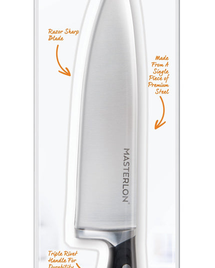 MASTERPAN Essential Chef’s Knife Bundle - 8" Chef’s Knife, 8" Slicer Knife & 7" Santoku Knife - Stainless Steel Blades with Protective Covers