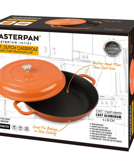 MASTERPAN Nonstick Dutch Casserole, Orange 3 Qt. 11" (28cm)
