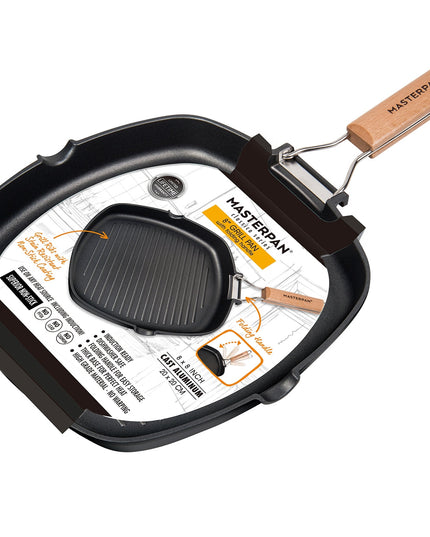 MASTERPAN Nonstick Grill Pan with Folding Handle, 8" (20cm)