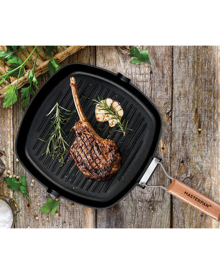 MASTERPAN Nonstick Grill Pan with Folding Handle, 8" (20cm)