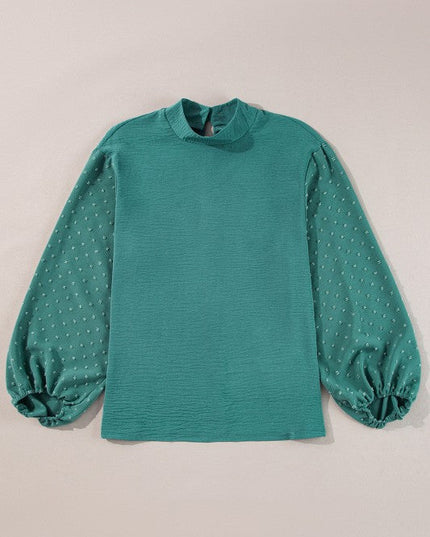 Solid Swiss Dot Balloon Sleeve Blouse