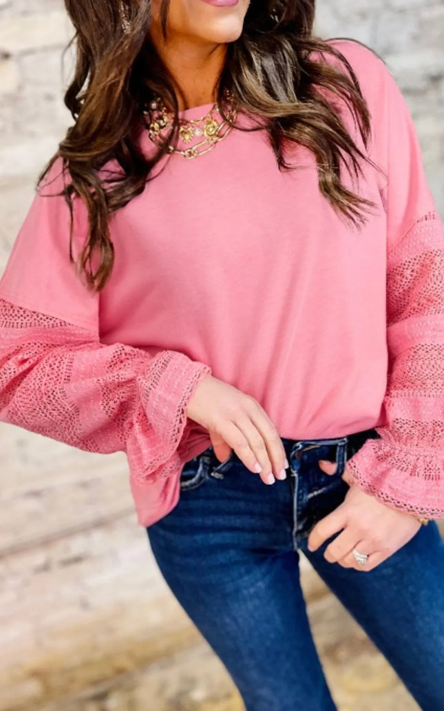 Lace Detail Flounce Sleeve Sweatshirt