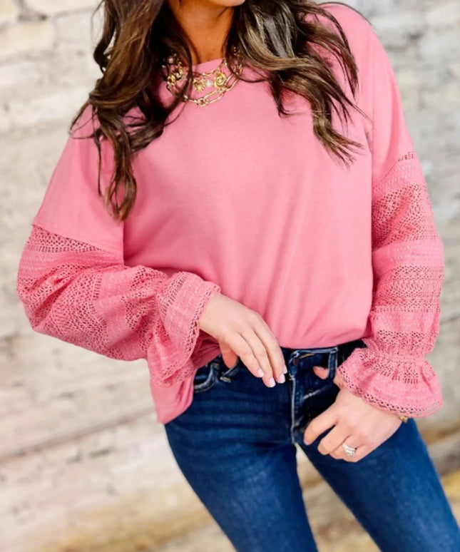 Lace Detail Flounce Sleeve Sweatshirt