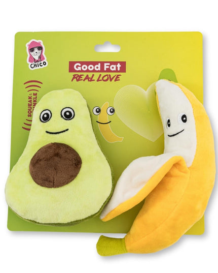 Avocado & Banana Plush Dog Toy Gift Set – with Squeaker & Crinkle Paper for Fun Play