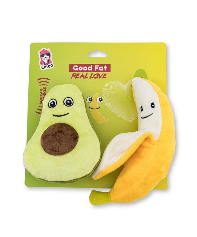 Avocado & Banana Plush Dog Toy Gift Set – with Squeaker & Crinkle Paper for Fun Play