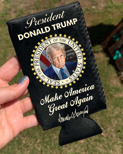 President Donald Trump Can Cooler | US Patriotic Pride Can Holder | MAGA Can Sleeve For Drinks 682407 - GOP