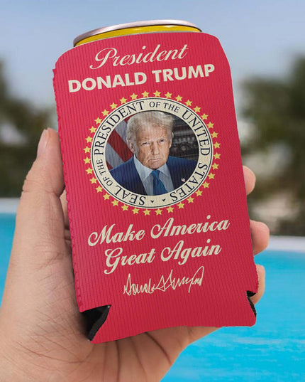 President Donald Trump Can Cooler | US Patriotic Pride Can Holder | MAGA Can Sleeve For Drinks 682407 - GOP