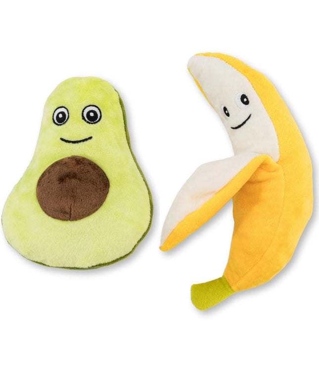 Avocado & Banana Plush Dog Toy Gift Set – with Squeaker & Crinkle Paper for Fun Play