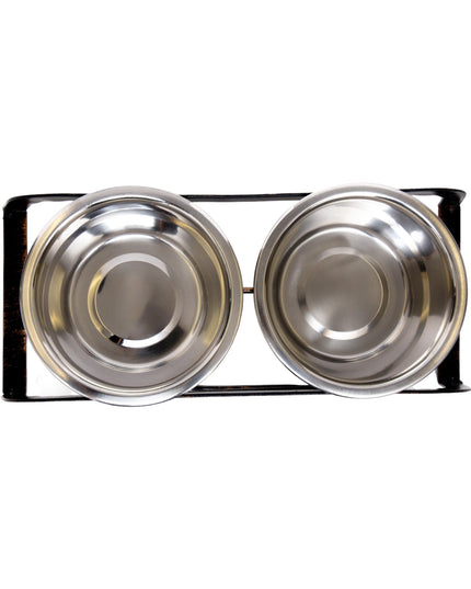 Country Living Rustic Dog Bone Elevated Feeder with 2 Stainless Steel Bowls