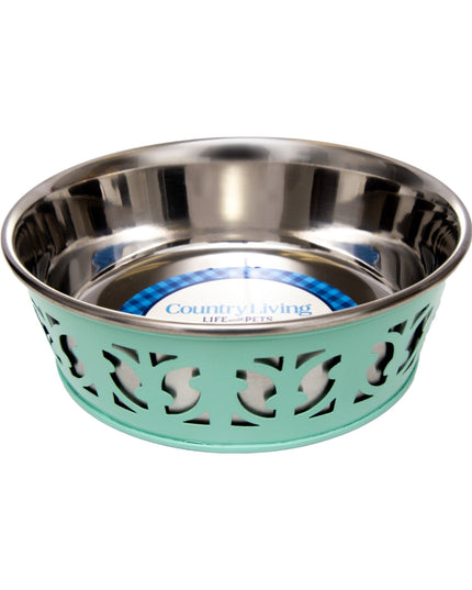 Country Living Set of 2 Stainless Steel Dog Bowls – Farmhouse Style, Ideal for Small to Medium Dogs