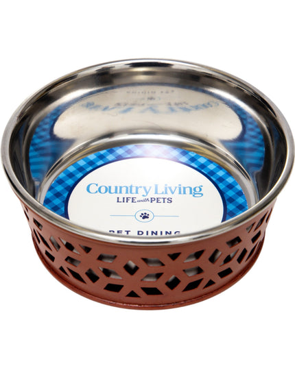 Country Living Set of 2 Stainless Steel Dog Bowls – Farmhouse Style, Ideal for Small to Medium Dogs