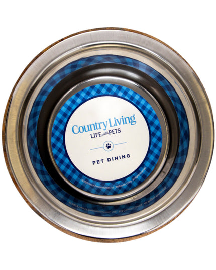 Country Living Stainless Steel Dog Bowl with Cylindrical Mango Wood Holder