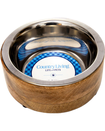 Country Living Stainless Steel Dog Bowl with Cylindrical Mango Wood Holder
