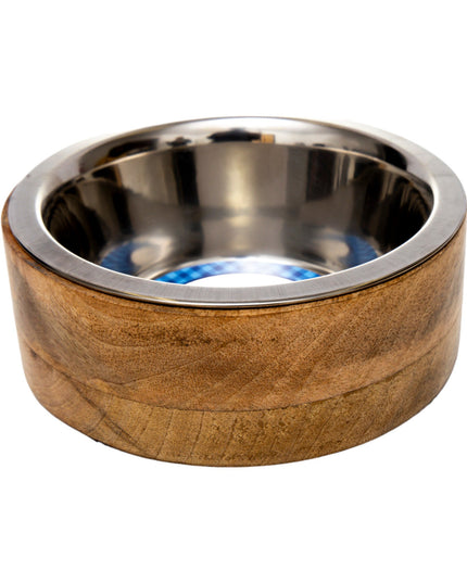 Country Living Stainless Steel Dog Bowl with Cylindrical Mango Wood Holder