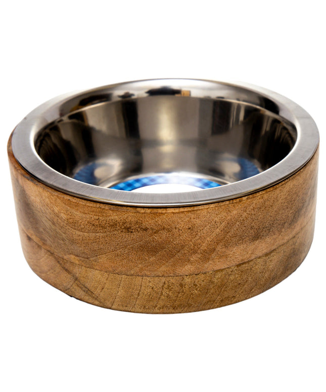 Country Living Stainless Steel Dog Bowl with Cylindrical Mango Wood Holder