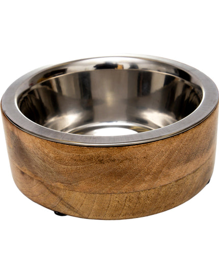 Country Living Stainless Steel Dog Bowl with Cylindrical Mango Wood Holder