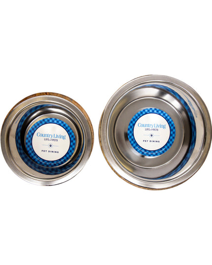 Country Living Stainless Steel Dog Bowl with Cylindrical Mango Wood Holder