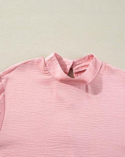 Solid Swiss Dot Balloon Sleeve Blouse