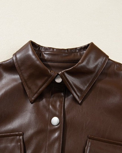 Leather Drawstring Hem Pocketed Jacket
