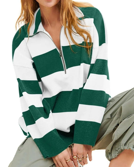 Striped Half-Zip Oversized Sweatshirt