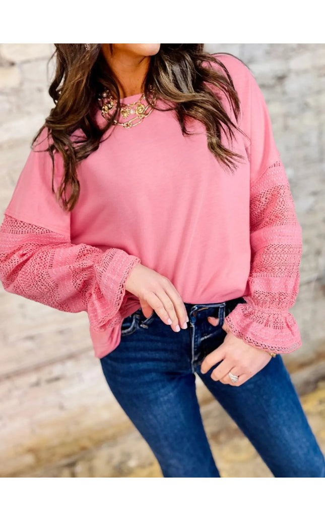 Lace Detail Flounce Sleeve Sweatshirt
