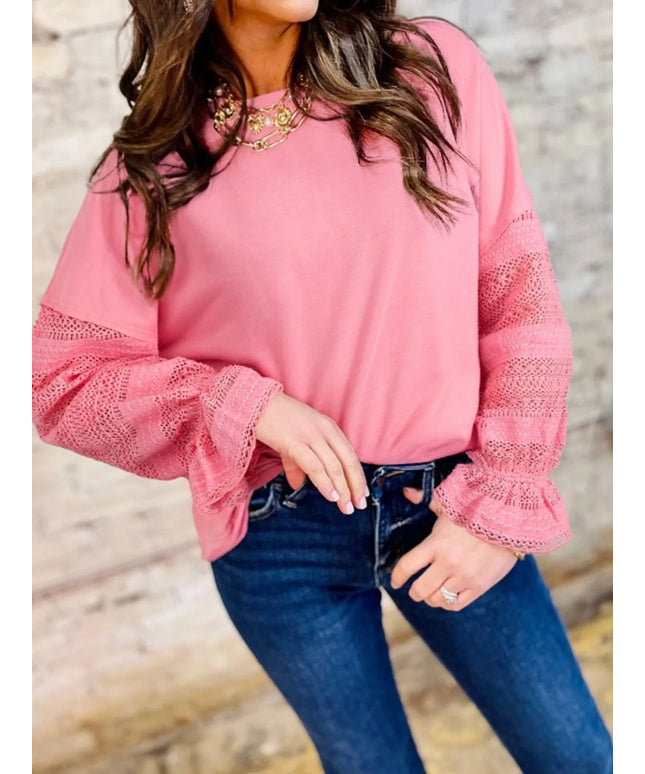 Lace Detail Flounce Sleeve Sweatshirt