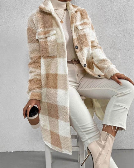 Sherpa plaid long coat