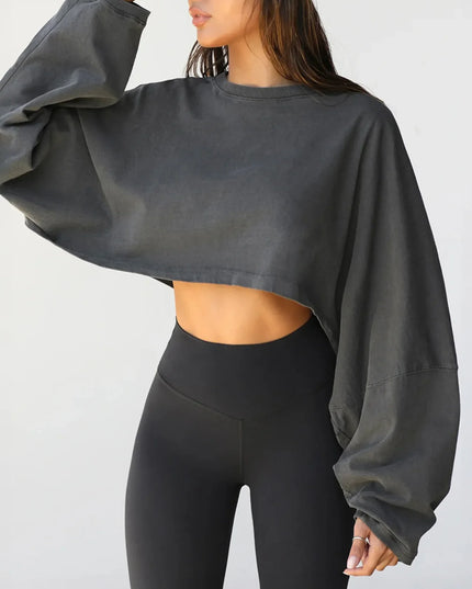 Round Neck Long Sleeve Crop Sweatshirt