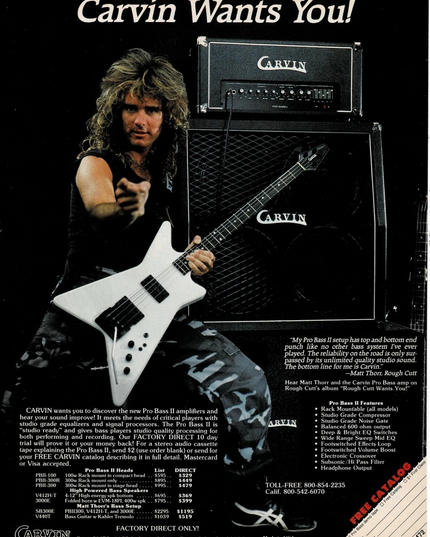 CARVIN AMPS - MATT THORR of ROUGH CUTT - 1987 Print Advertisement