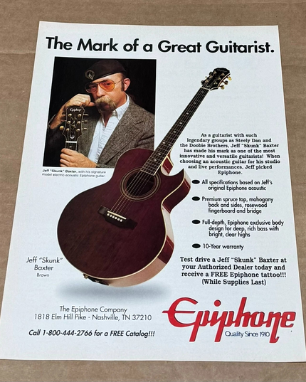 EPIPHONE GUITARS - JEFF "SKUNK" BAXTER of STEELY DAN - 1995 Print Advertisement