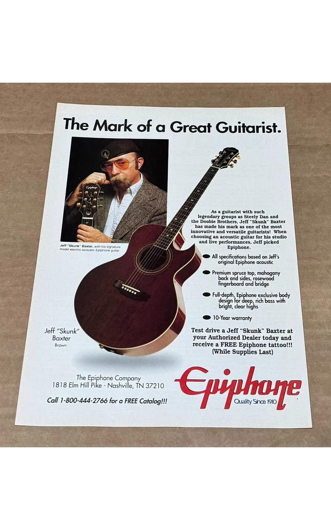EPIPHONE GUITARS - JEFF "SKUNK" BAXTER of STEELY DAN - 1995 Print Advertisement