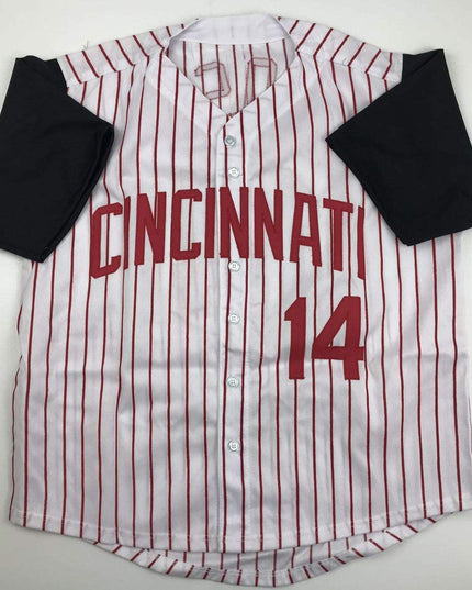 Autographed/Signed Pete Rose Cincinnati Pinstripe Baseball Jersey JSA COA