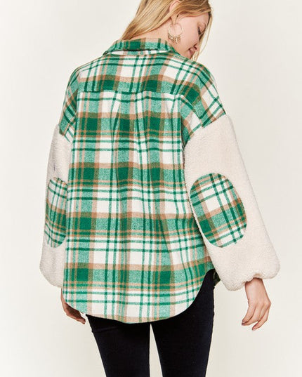 Multi plaid fuzzy sleeve jacket PLUS JJO1023P